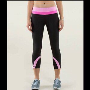 Lululemon Run Ispire Crop 8 Wee Stripe Black Pink Pow Light ALLUX